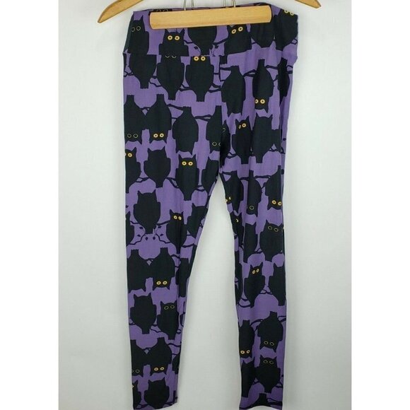 New LuLaRoe Tall And Curvy Leggings Purple with Black Owls Halloween NWT - Picture 1 of 2
